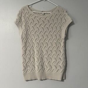 Loft Light Gray Short Sleeve‎ Wavy Knit Sweater Top M